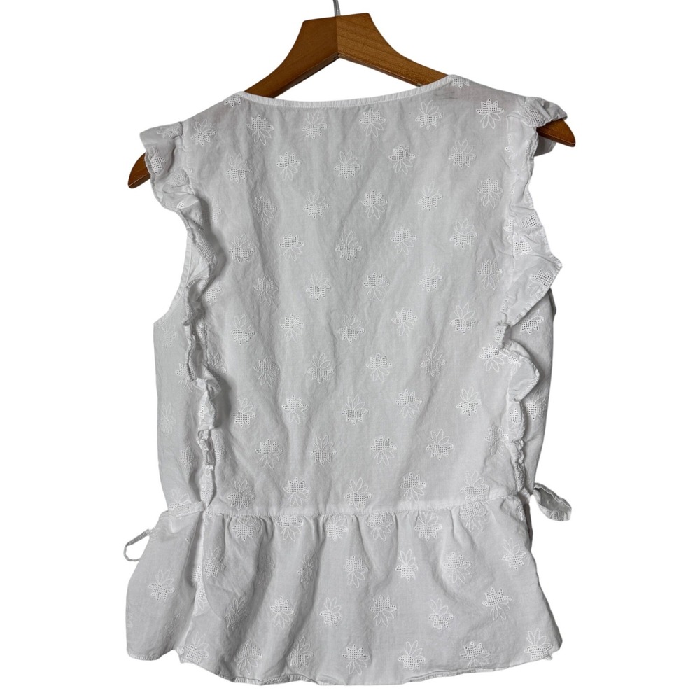 Madewell Side Tie Ruffle Peplum Top White Eyelet Blouse Womens Size Small - Picture 3 of 11